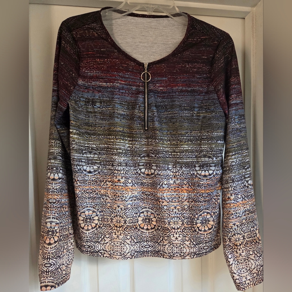 SHEIN Gradient Long Sleeve Top with Zipper
